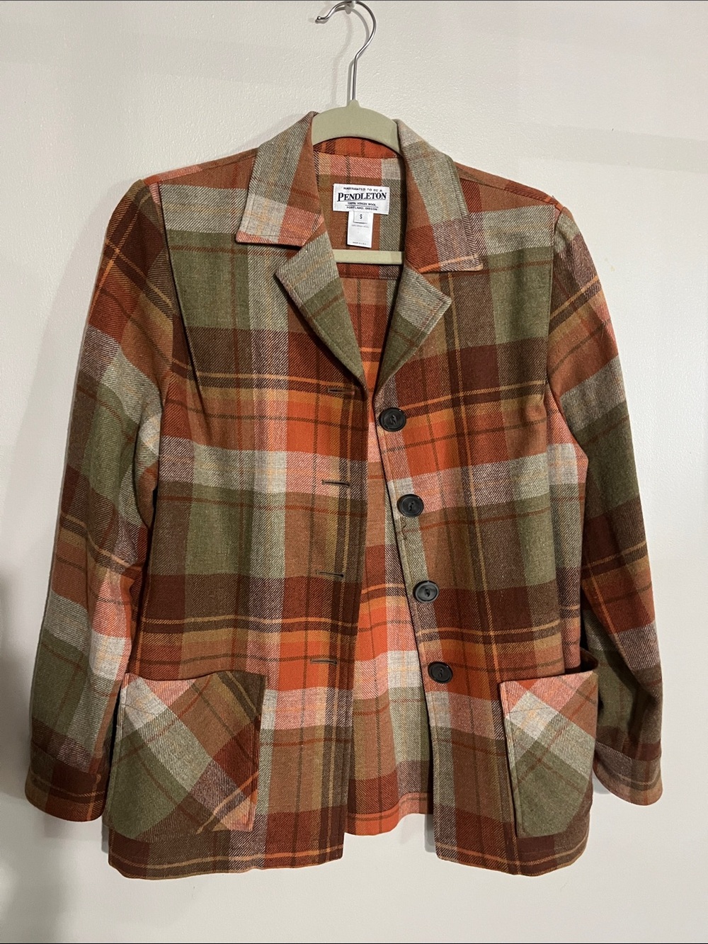 Vintage Pendleton Women's Rust Plaid Wool Jacket 100% Virgin Wool